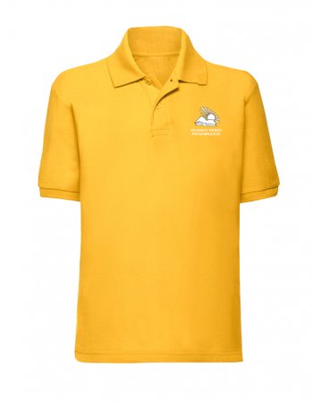 Geltoni polo marškinėliai su emblema