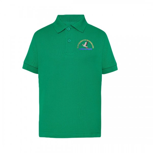 Žali polo marškinėliai  berniukui/vaikinui su mokyklos emblema
