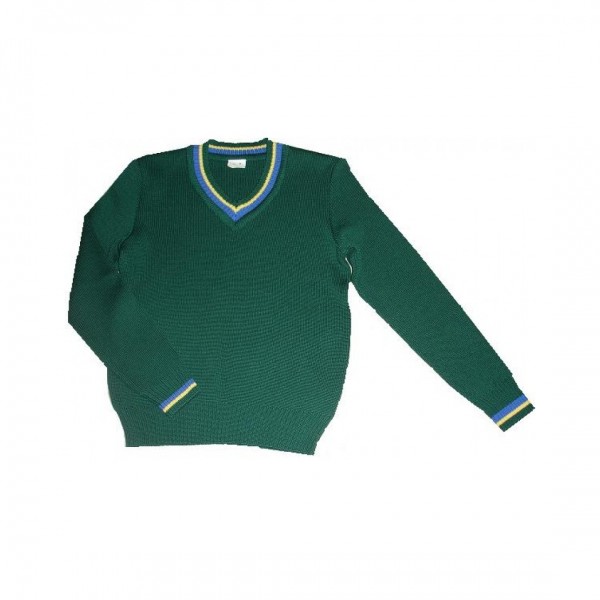 Sweater with V form neckline and school logo