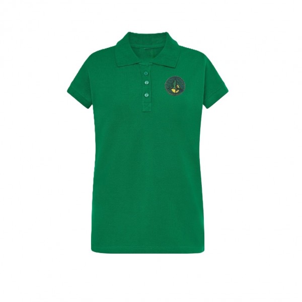 Žali polo marškinėliai su mokyklos emblema mergaitėms/merginoms
