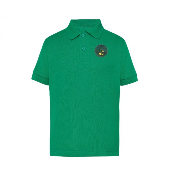 Žali polo marškinėliai  berniukui/vaikinui su mokyklos emblema