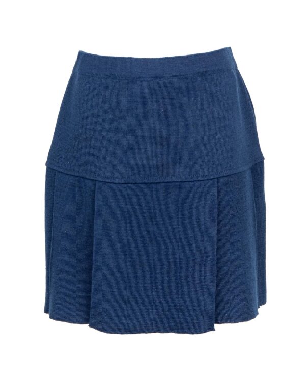 Megztas mėlynas klostuotas sijonas -0