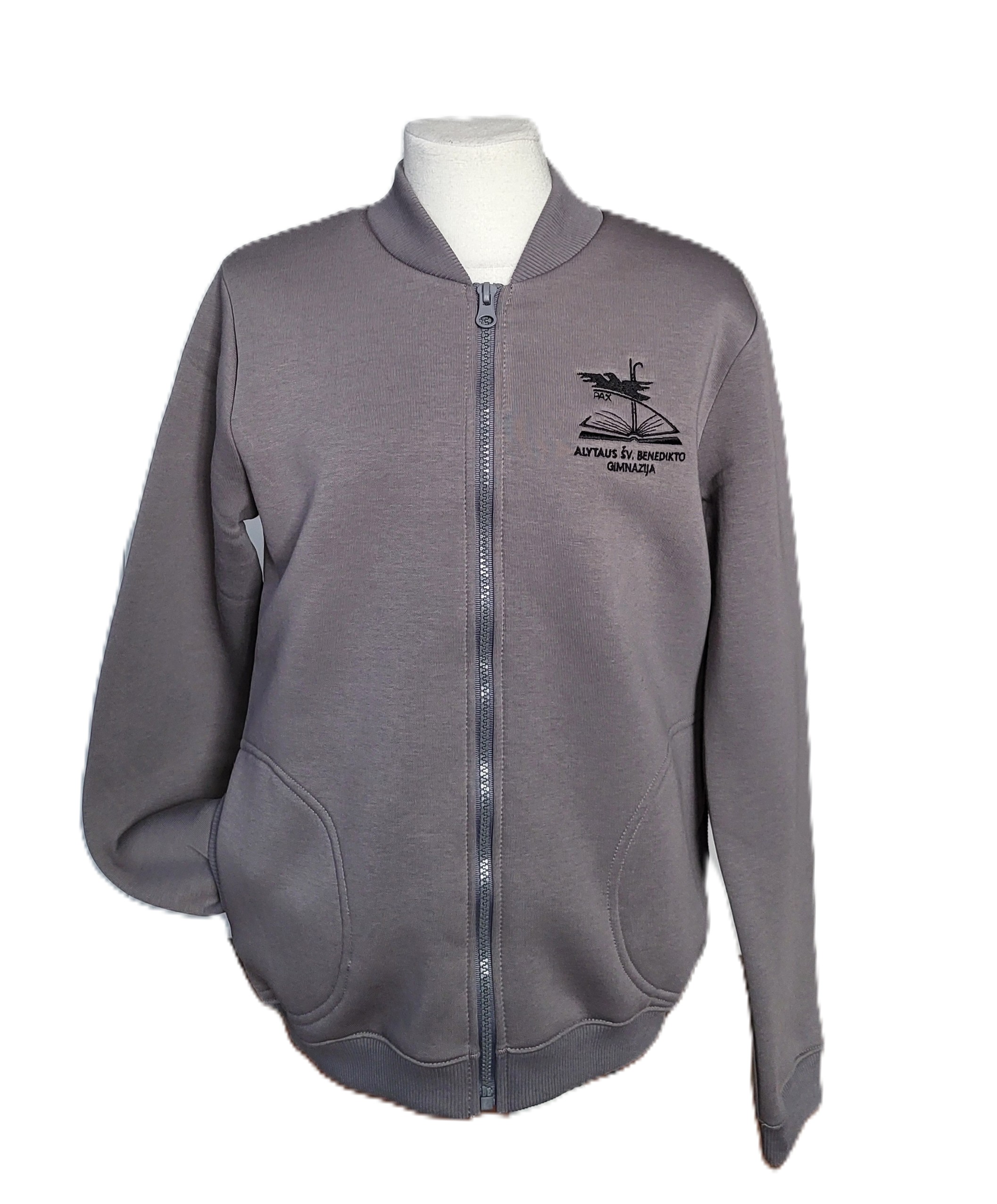 Sportinio stiliaus trikotažinis bliuzonas su mokyklos emblema