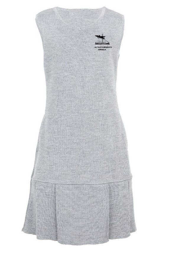 Klostuotas sarafanas su mokyklos emblema