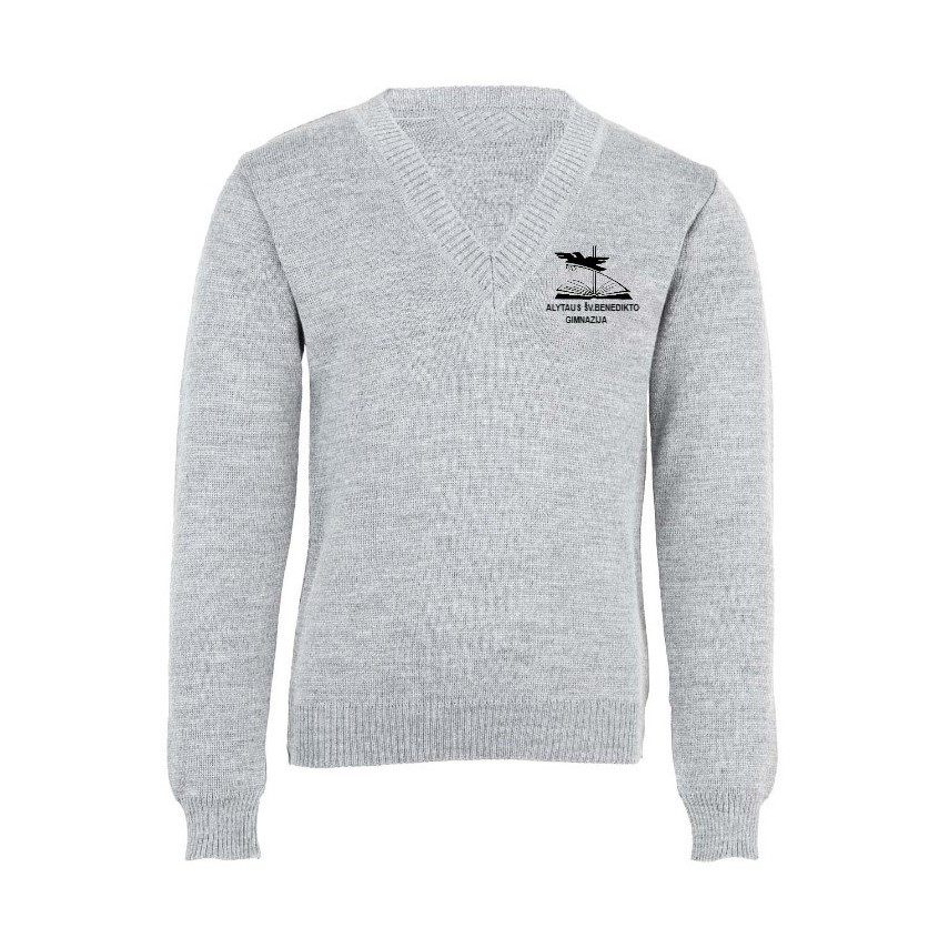 Megztinis V-formos apykakle su mokyklos emblema