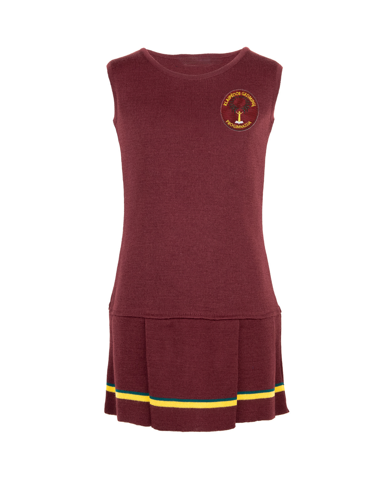Klostuotas sarafanas su mokyklos emblema