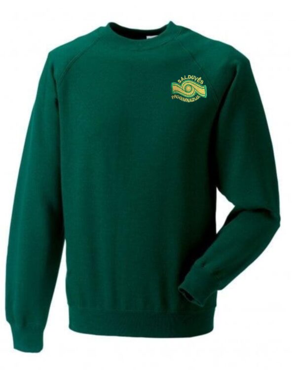 Trikotažinis džemperis be gobtuvo su mokyklos emblema