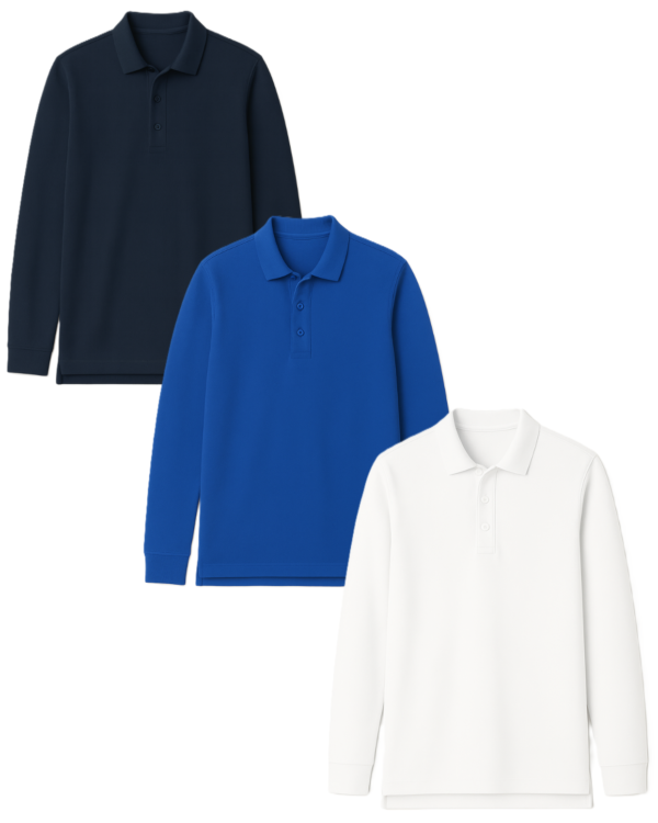 Polo marškinėliai ilgomis rankovėmis be mokyklos emblemos