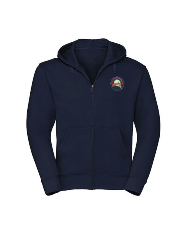 Trikotažinis džemperis su užtrauktuku ir mokyklos emblema