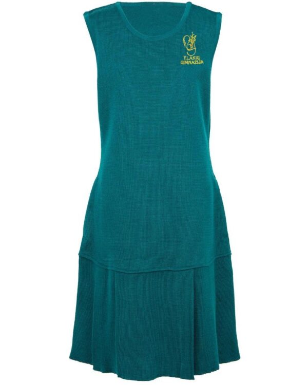 Klostuotas sarafanas su mokyklos emblema