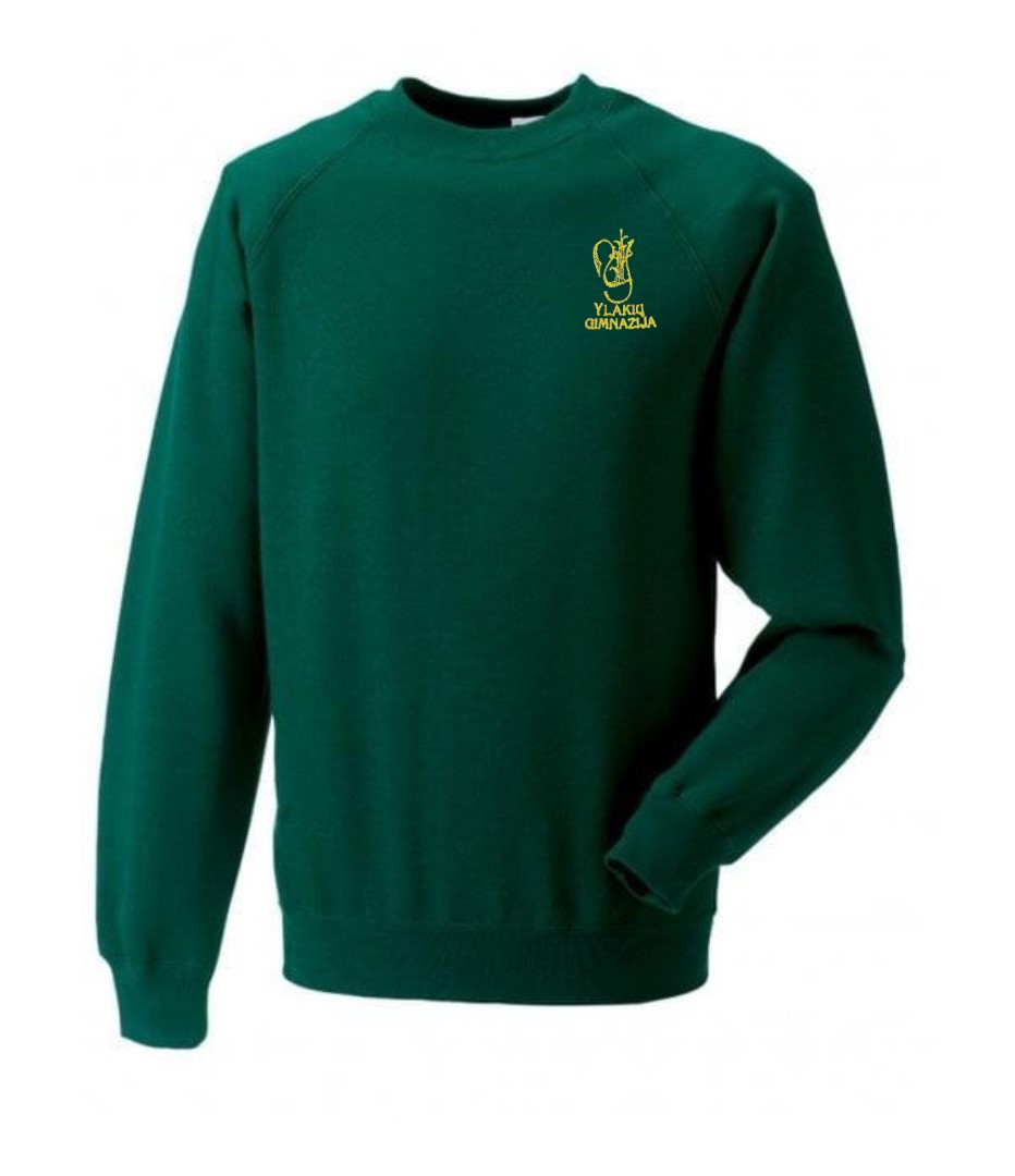 Trikotažinis džemperis be gobtuvo su mokyklos logotipu