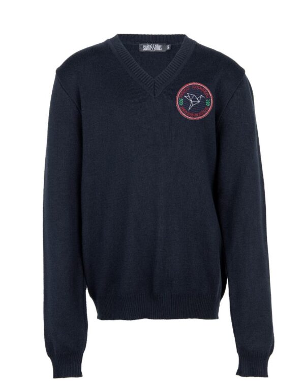 Megztinis V formos apykakle su mokyklos emblema