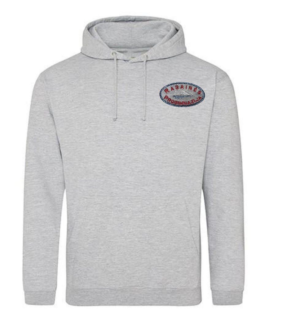 Trikotažinis sportinio tipo džemperis su gobtuvu ir mokyklos emblema