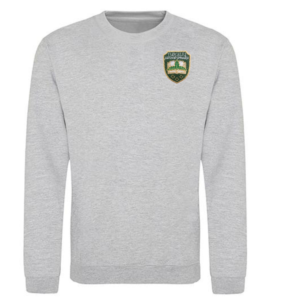 Trikotažinis sportinio tipo džemperis su mokyklos emblema