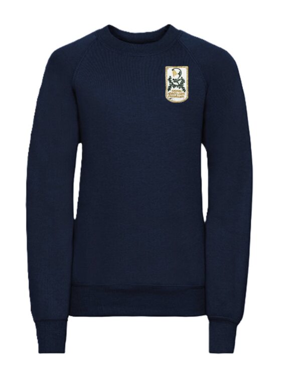 Trikotažinis džemperis be gobtuvo su mokyklos logotipu