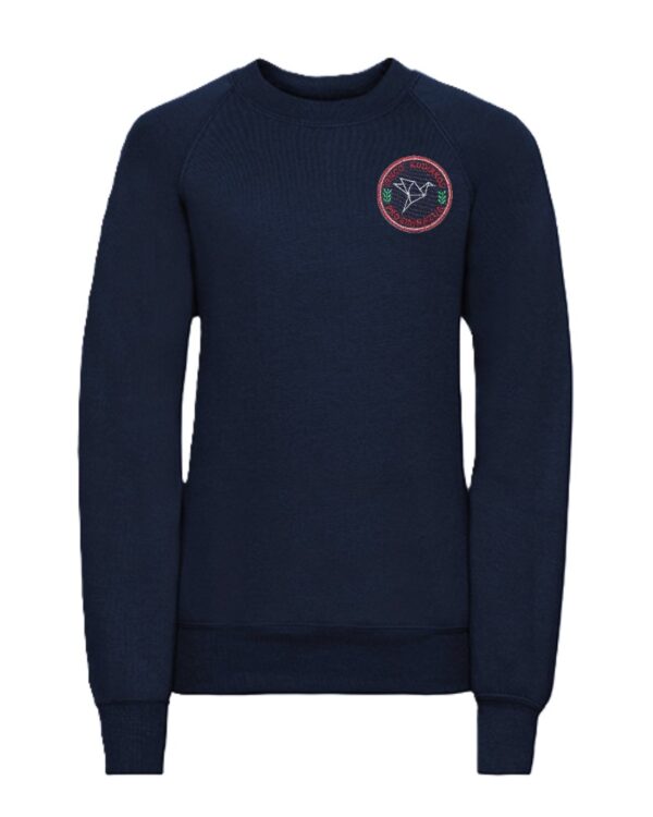 Trikotažinis džemperis be gobtuvo su mokyklos logotipu