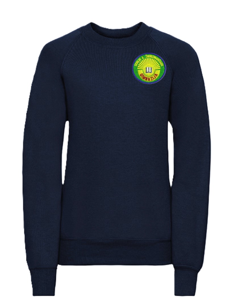 Trikotažinis džemperis be gobtuvo su mokyklos logotipu