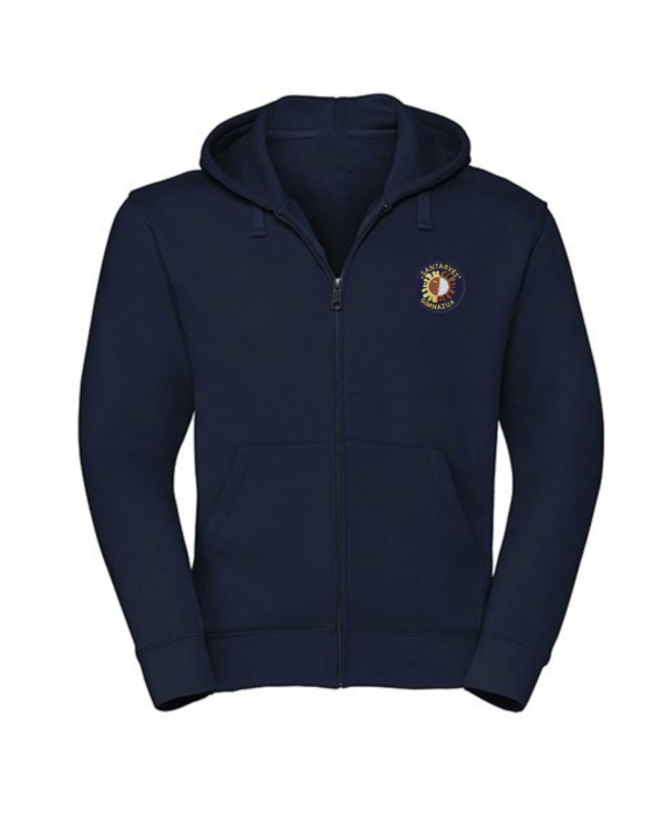 Trikotažinis džemperis su užtrauktuku ir mokyklos emblema