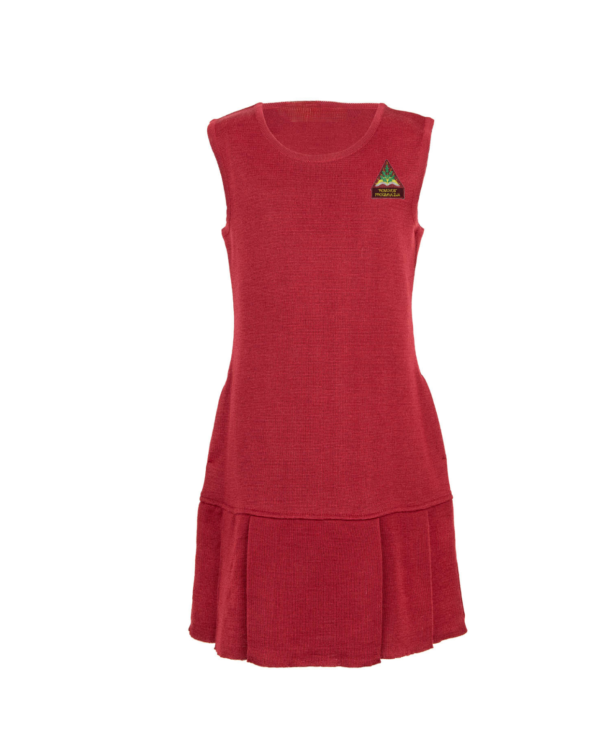 Klostuotas sarafanas su mokyklos emblema