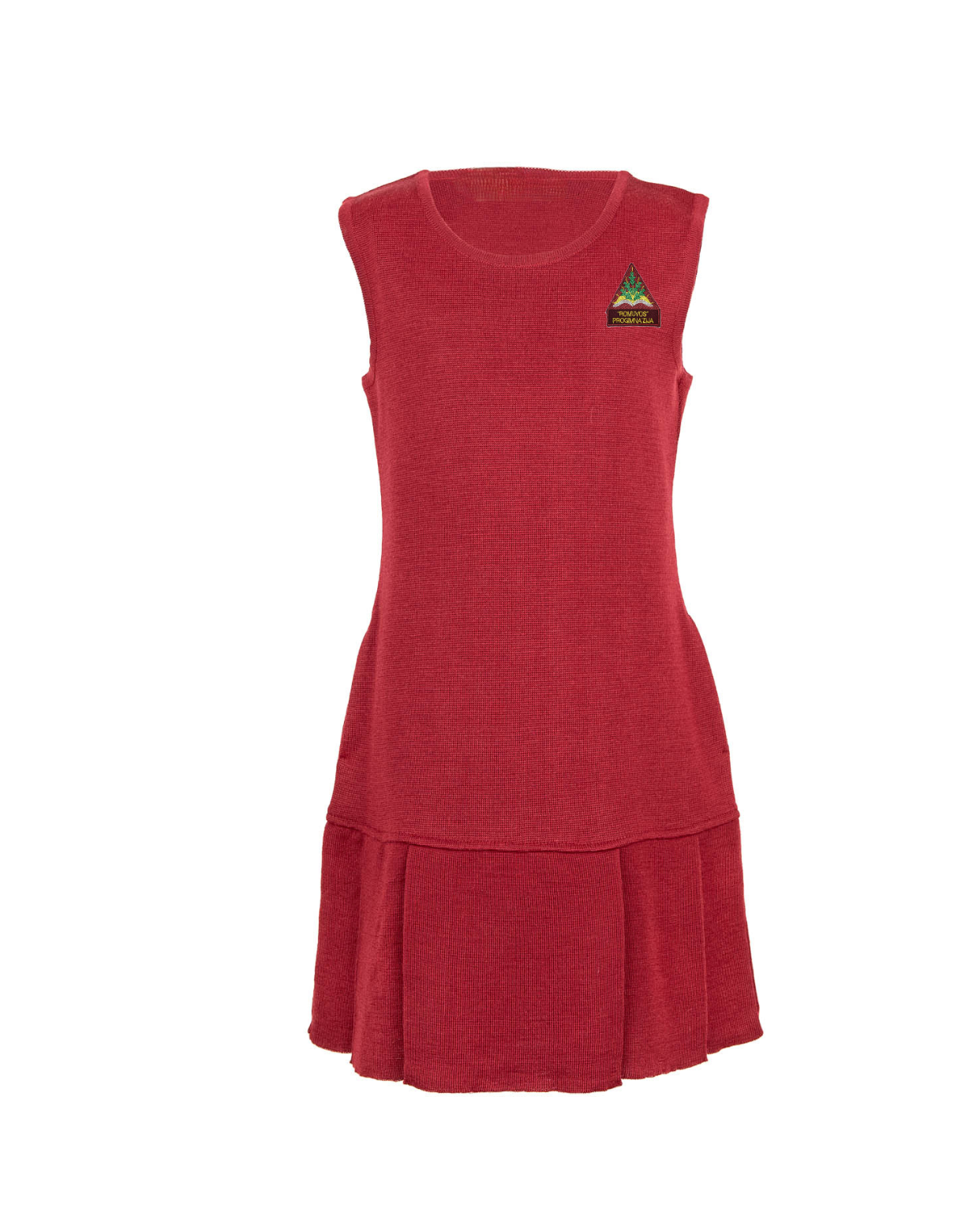 Klostuotas sarafanas su mokyklos emblema