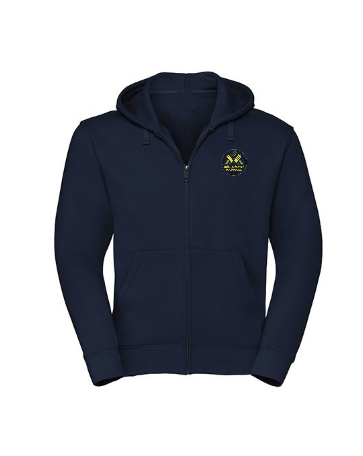 Trikotažinis džemperis su užtrauktuku ir mokyklos emblema