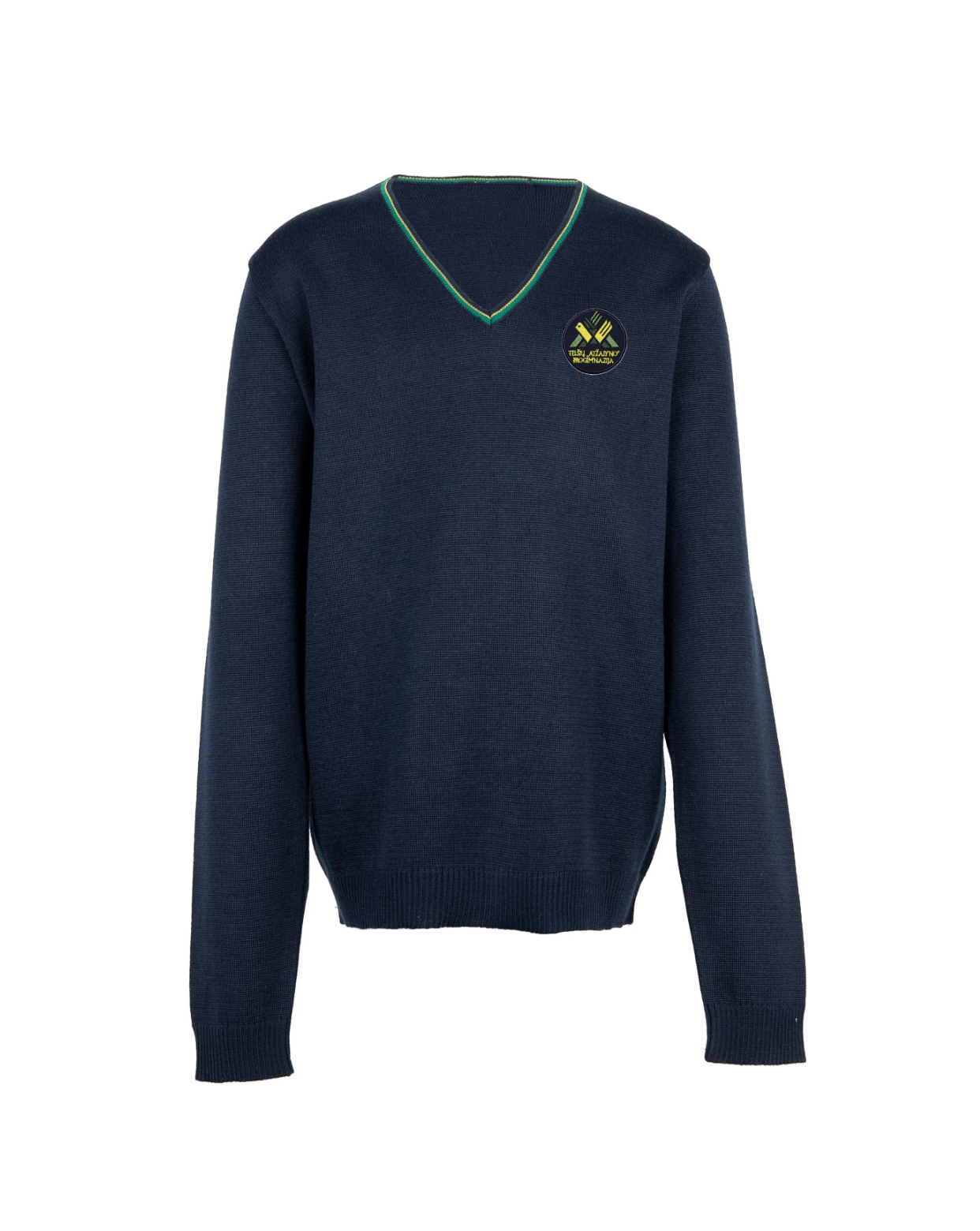 Megztinis V-formos apykakle su mokyklos emblema