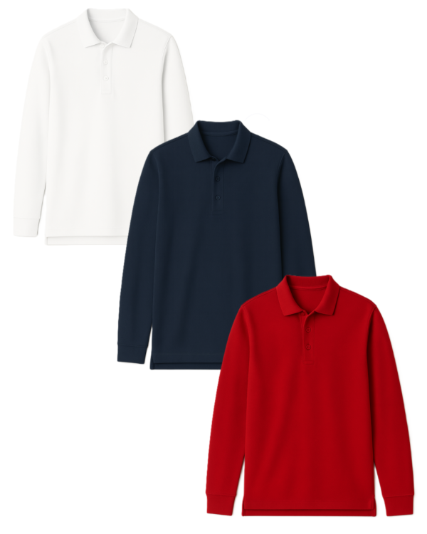 Polo marškinėliai ilgomis rankovėmis be mokyklos emblemos