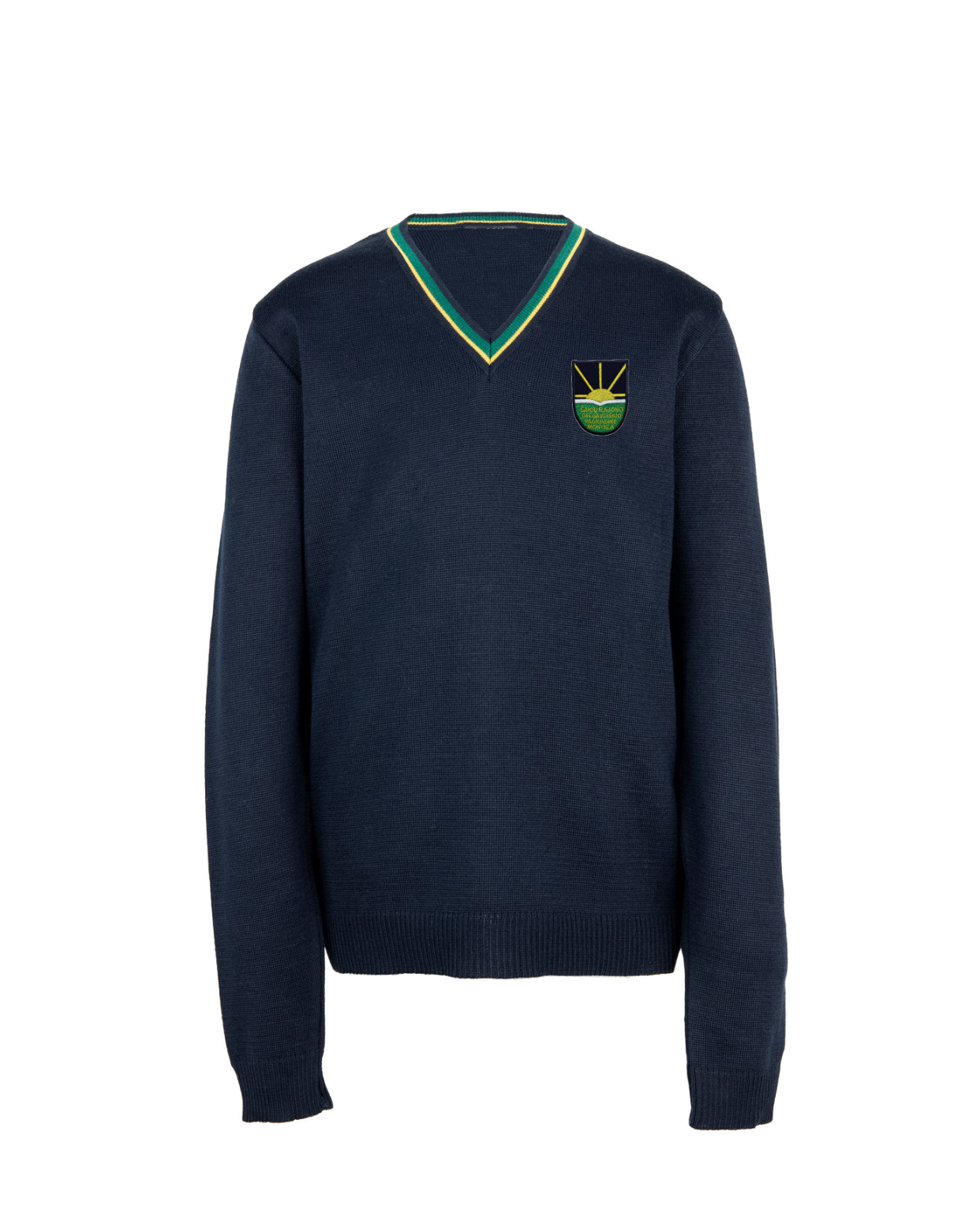 Megztinis V-formos apykakle su mokyklos emblema