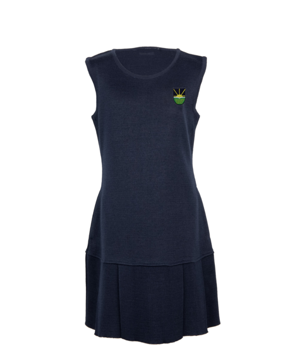 Klostuotas sarafanas su mokyklos emblema