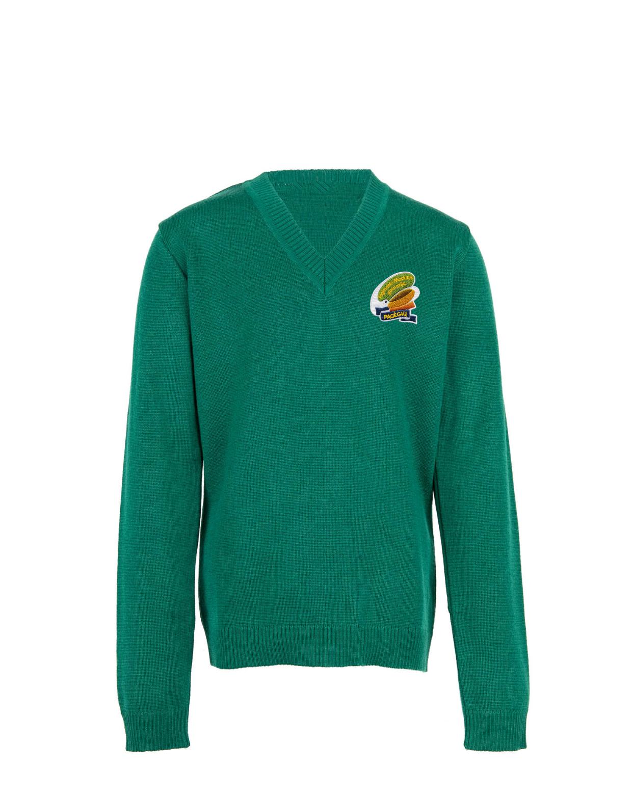 Megztinis V-formos apykakle su mokyklos emblema