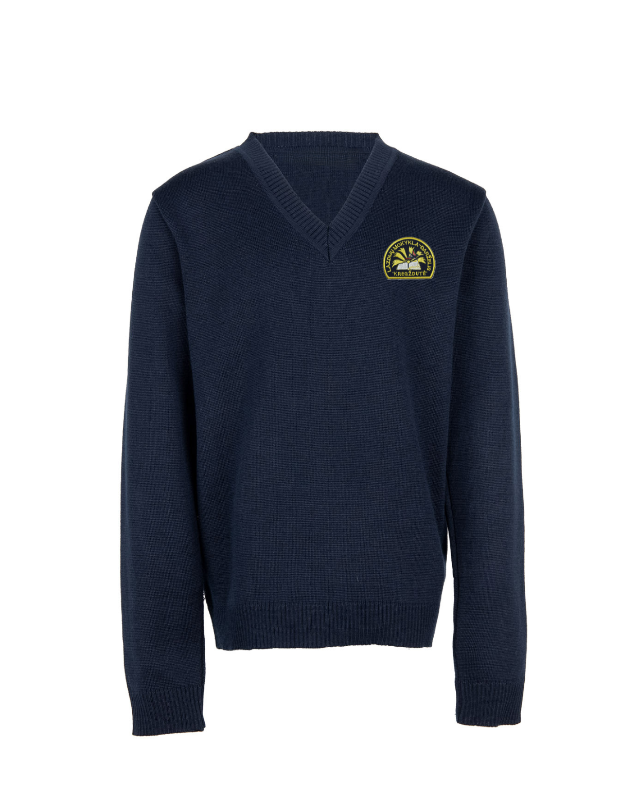 Megztinis V-formos apykakle su mokyklos emblema