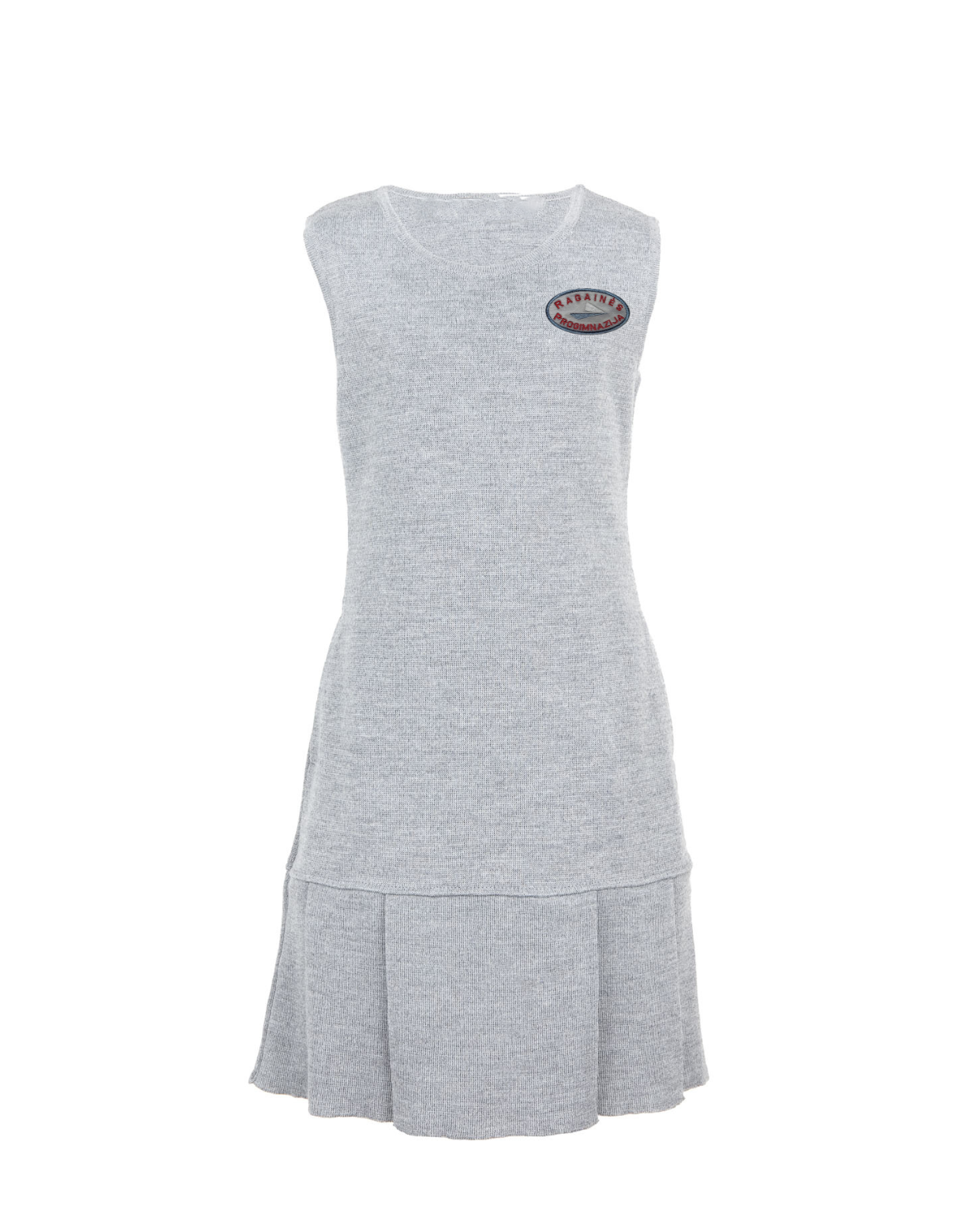 Klostuotas sarafanas su mokyklos emblema