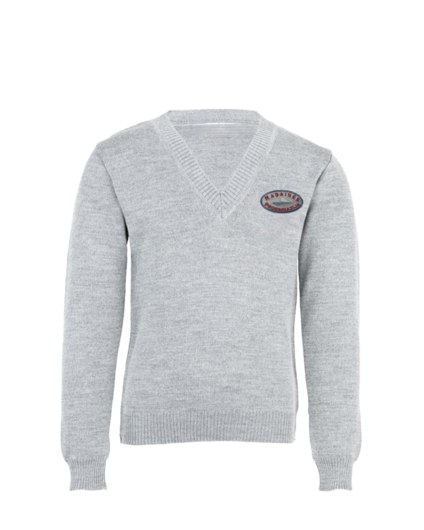 Megztinis V-formos apykakle su mokyklos emblema