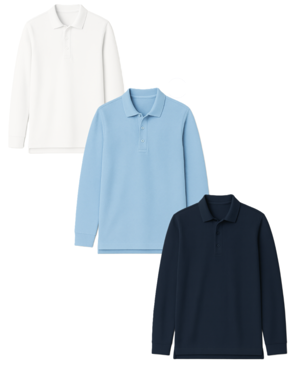 Polo marškinėliai ilgomis rankovėmis be mokyklos emblemos