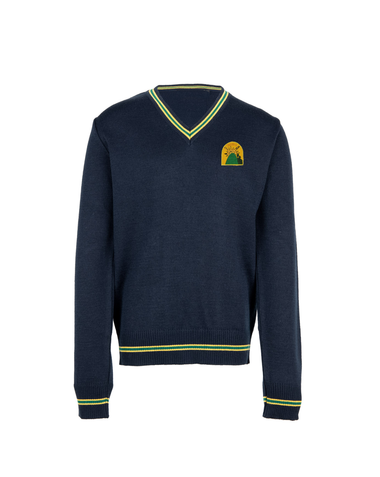 Megztinis V-formos apykakle su mokyklos emblema