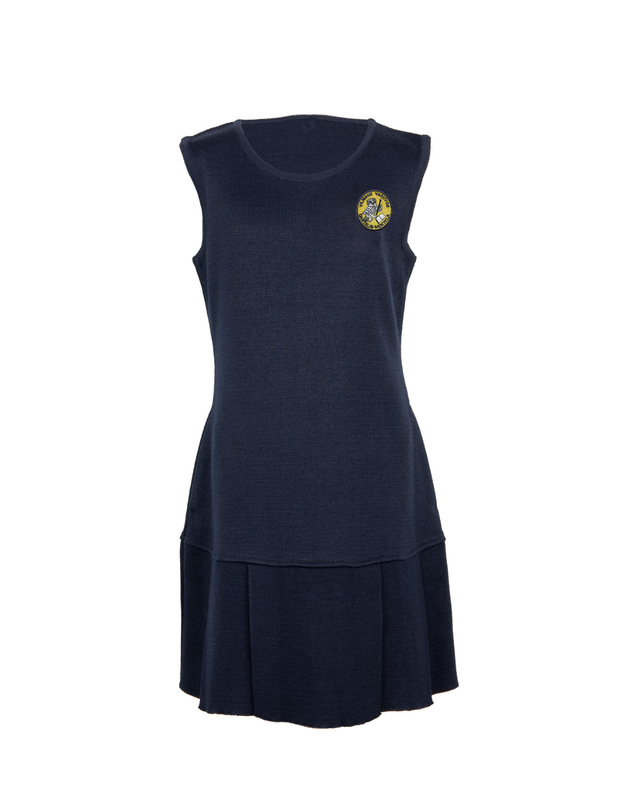 Klostuotas sarafanas su mokyklos emblema