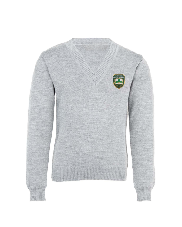 Megztinis V-formos apykakle su mokyklos emblema