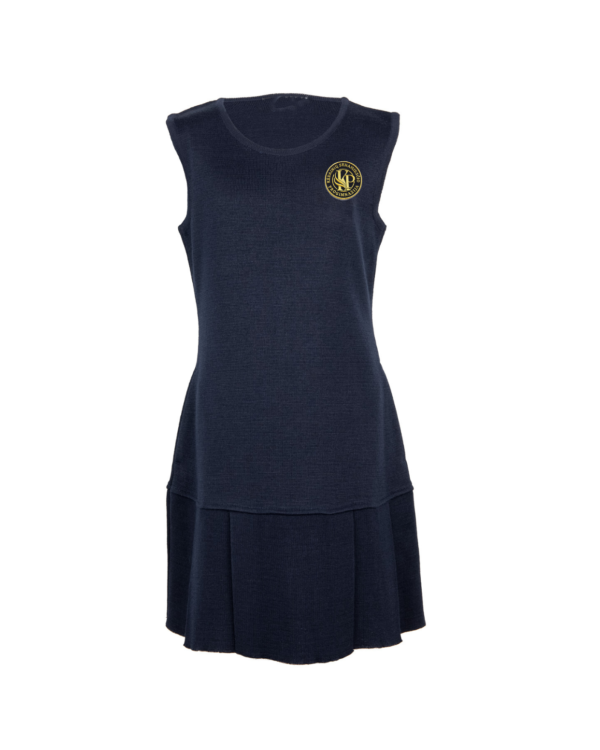 Klostuotas sarafanas su mokyklos emblema