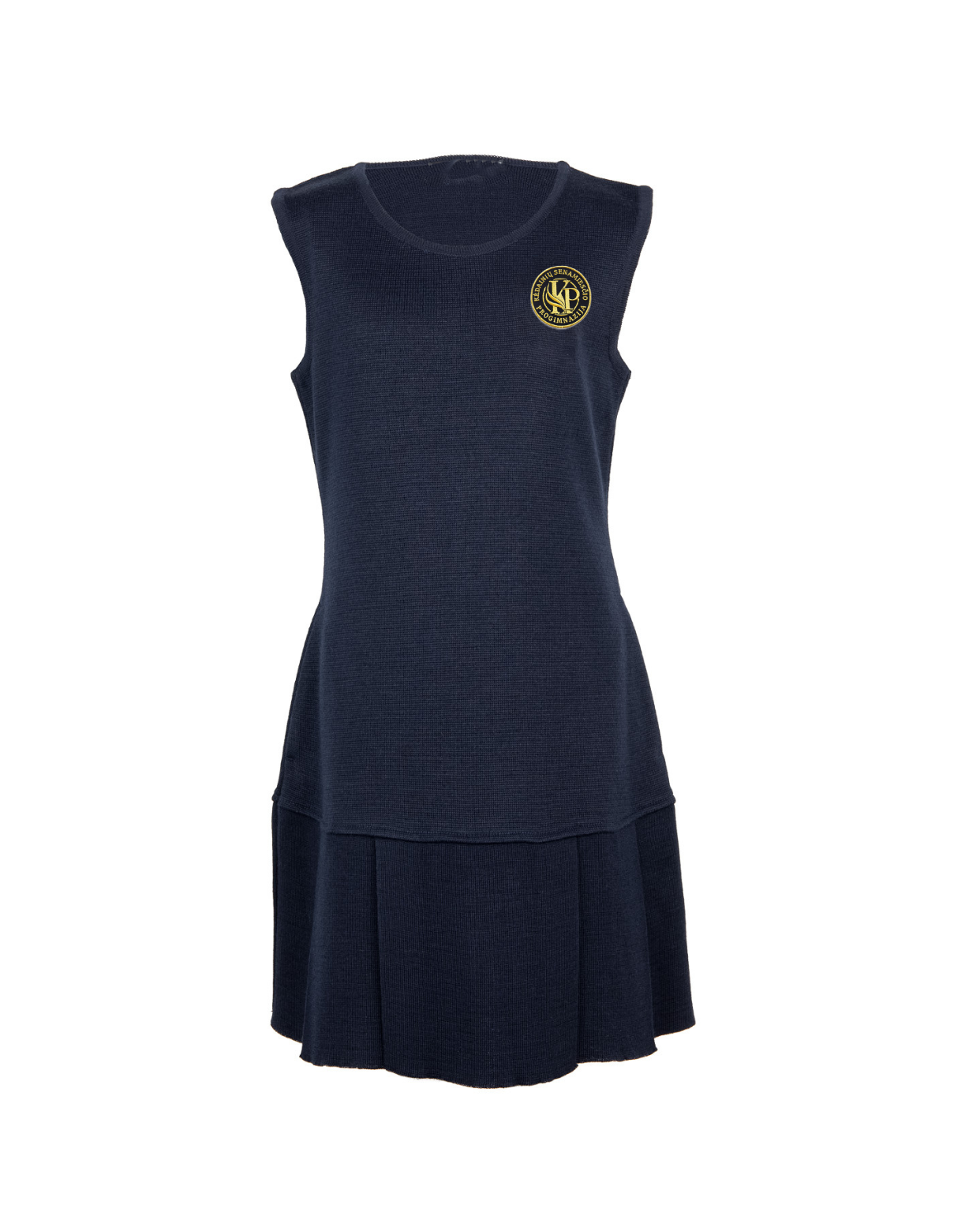 Klostuotas sarafanas su mokyklos emblema