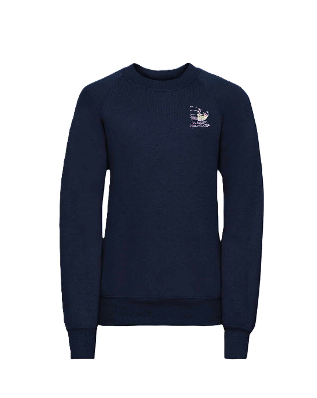 Trikotažinis džemperis be gobtuvo su mokyklos logotipu