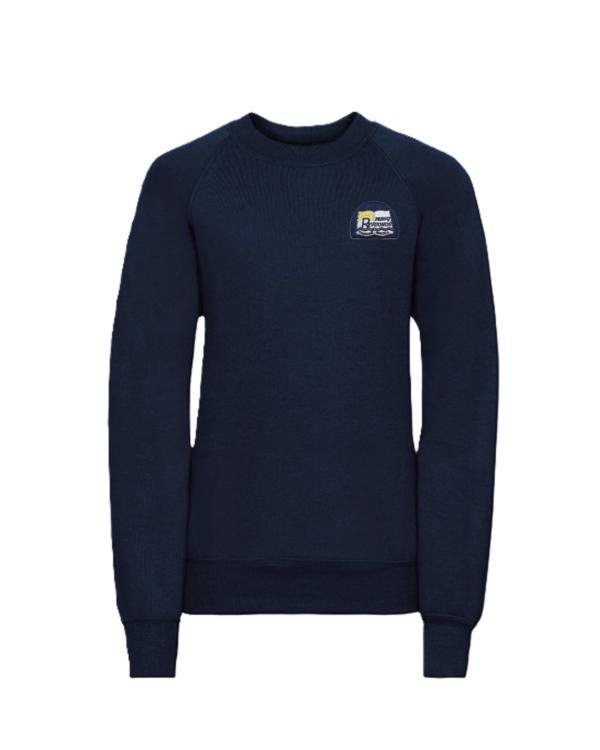 Trikotažinis džemperis be gobtuvo su mokyklos logotipu