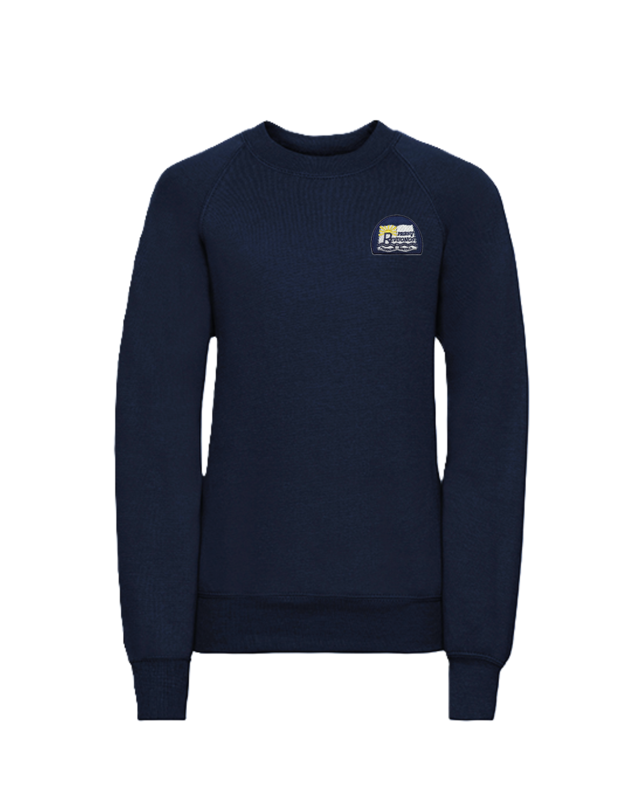 Trikotažinis džemperis be gobtuvo su mokyklos logotipu