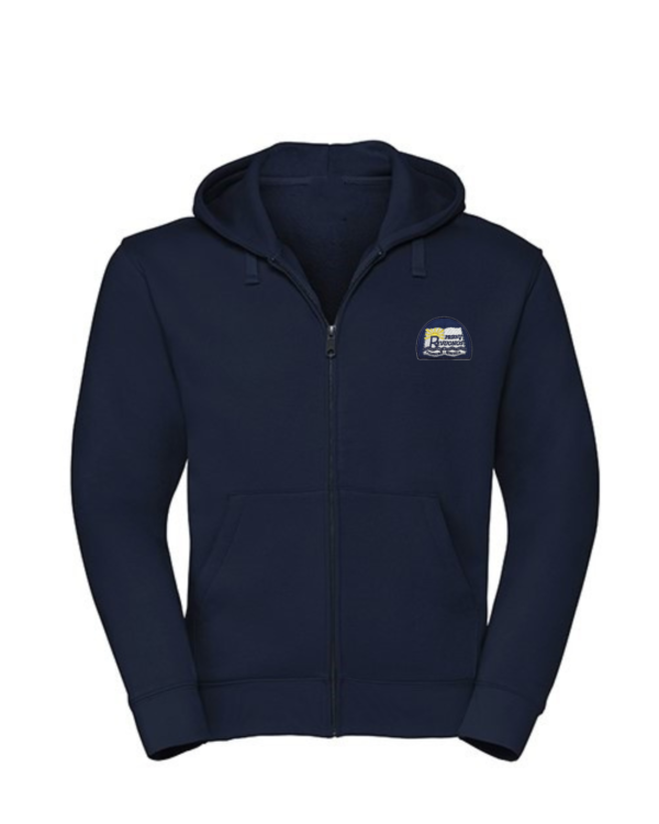 Trikotažinis džemperis su užtrauktuku ir mokyklos emblema