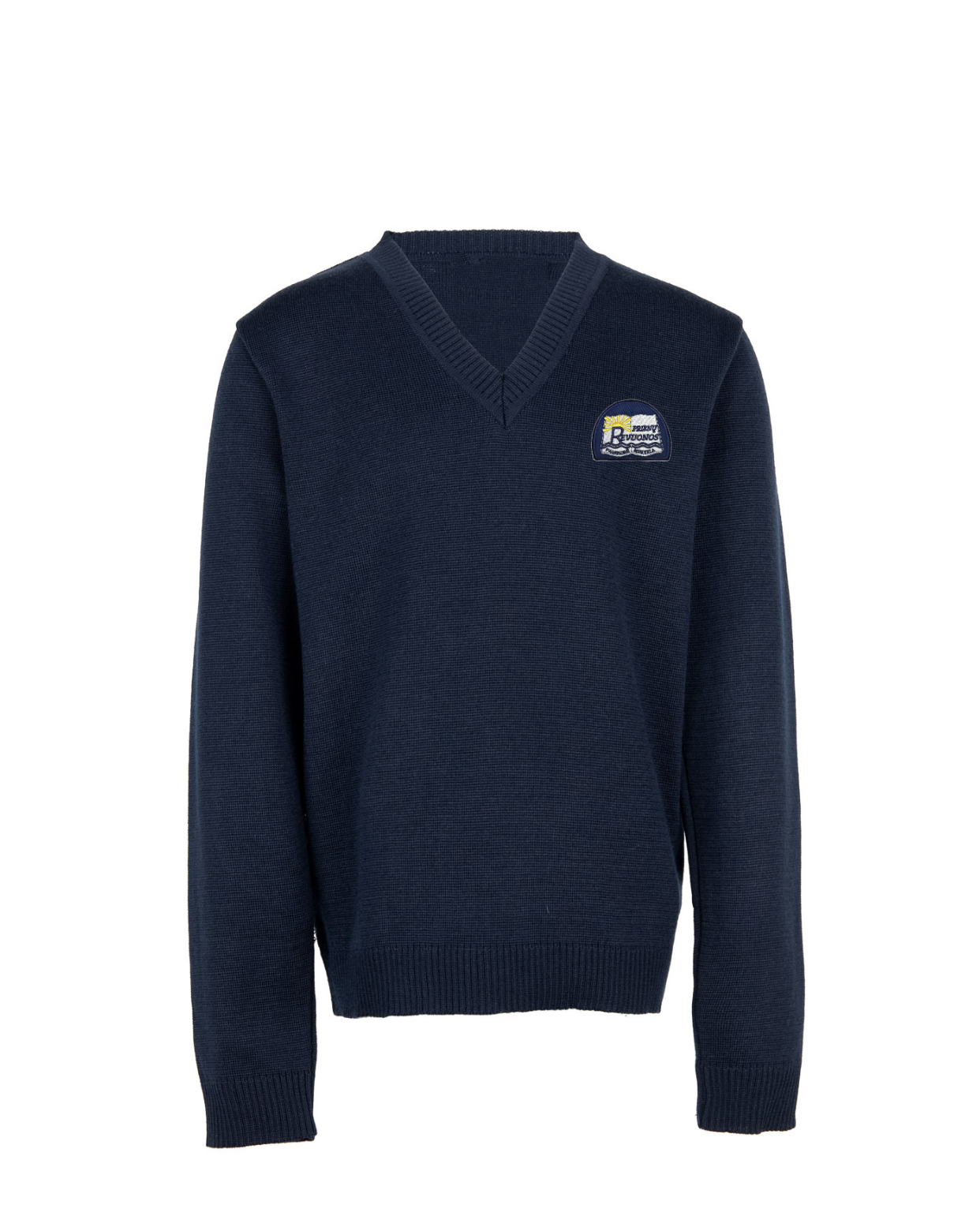 Megztinis V-formos apykakle su mokyklos emblema