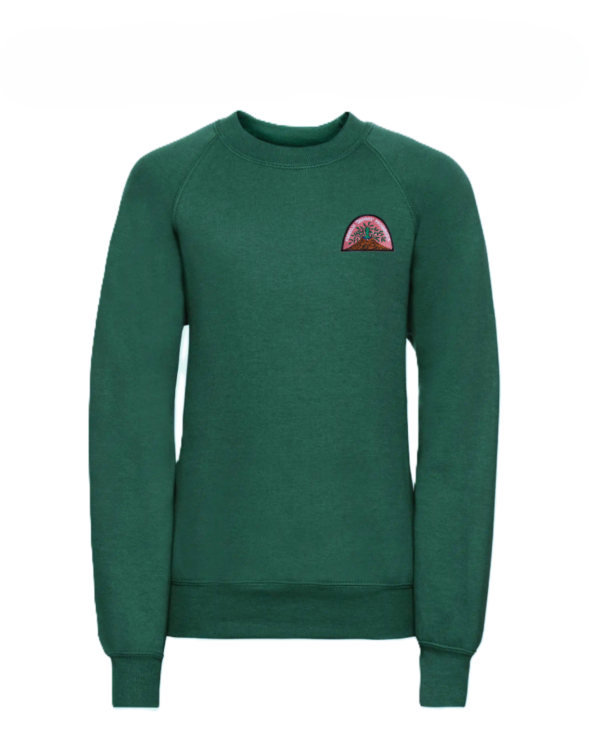 Trikotažinis džemperis be gobtuvo su mokyklos logotipu