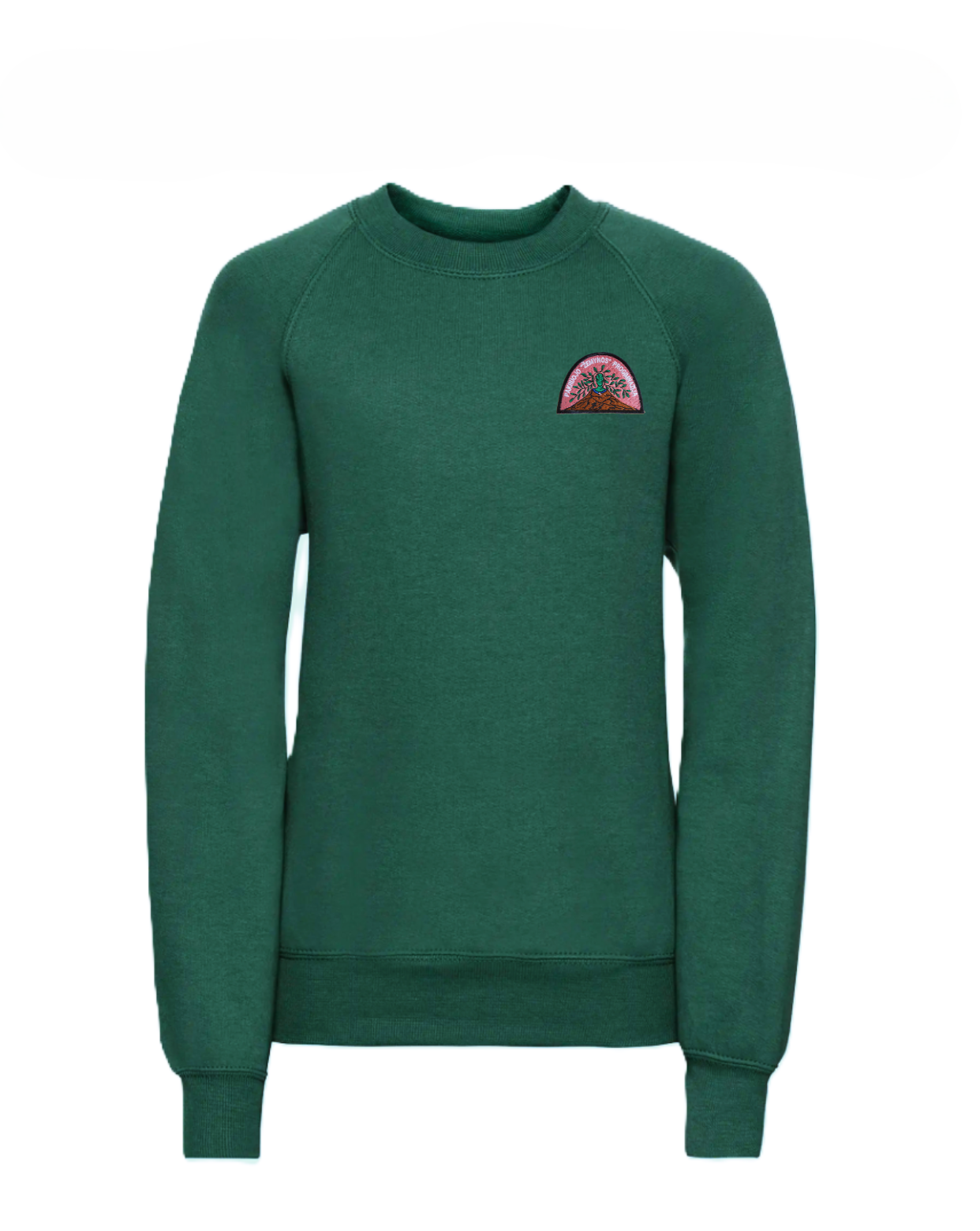 Trikotažinis džemperis be gobtuvo su mokyklos logotipu