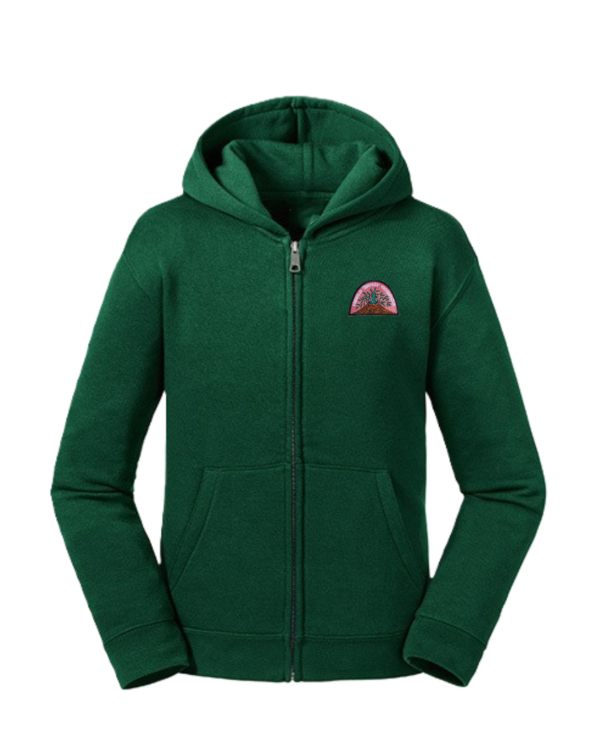 Trikotažinis džemperis su užtrauktuku ir mokyklos emblema