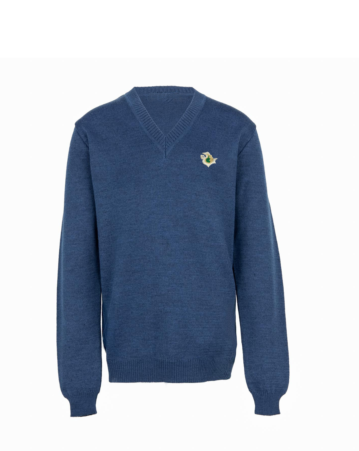 Megztinis V-formos apykakle su mokyklos emblema