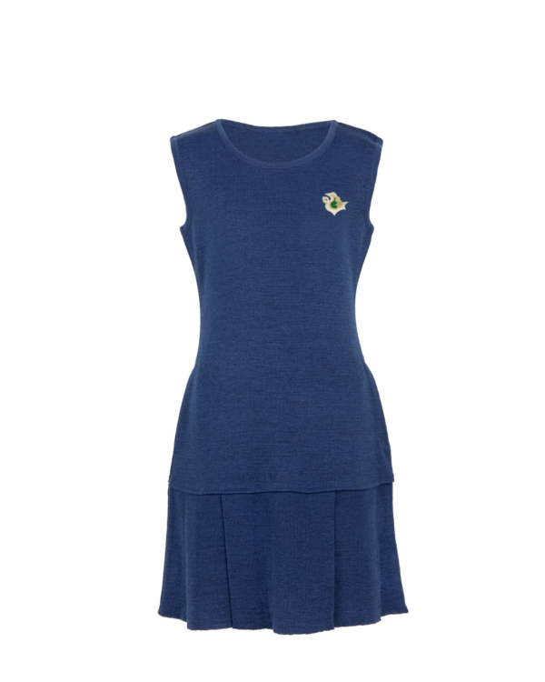 Klostuotas sarafanas su mokyklos emblema