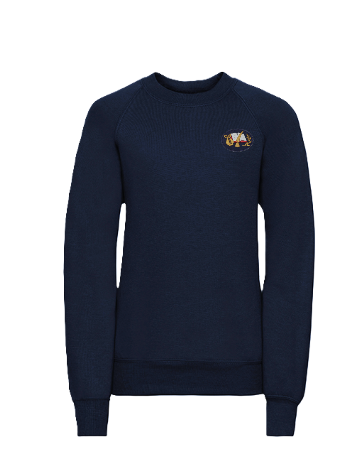 Trikotažinis džemperis be gobtuvo su mokyklos logotipu